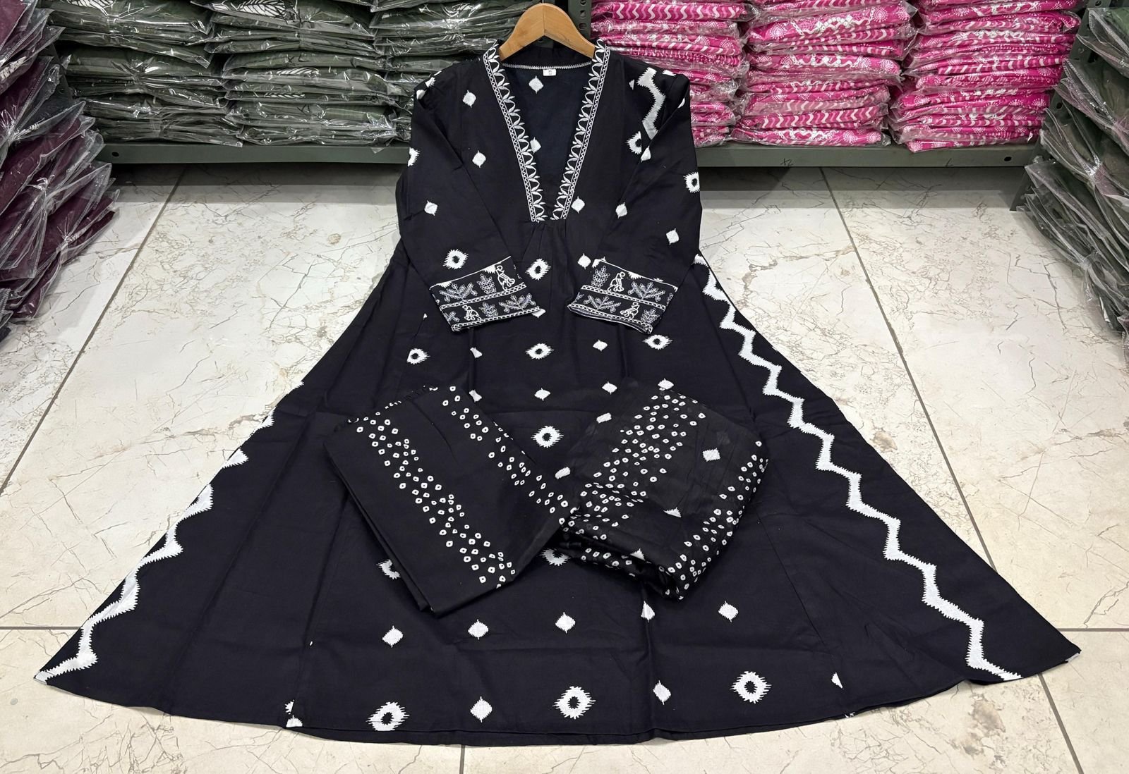 Cotton Procin Print Embroidered Suit Set